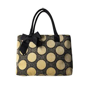 VTG Talbots Black and Cream Polka Dot Satchel Handbag Grosgrain Bow Y2K Tote Bag